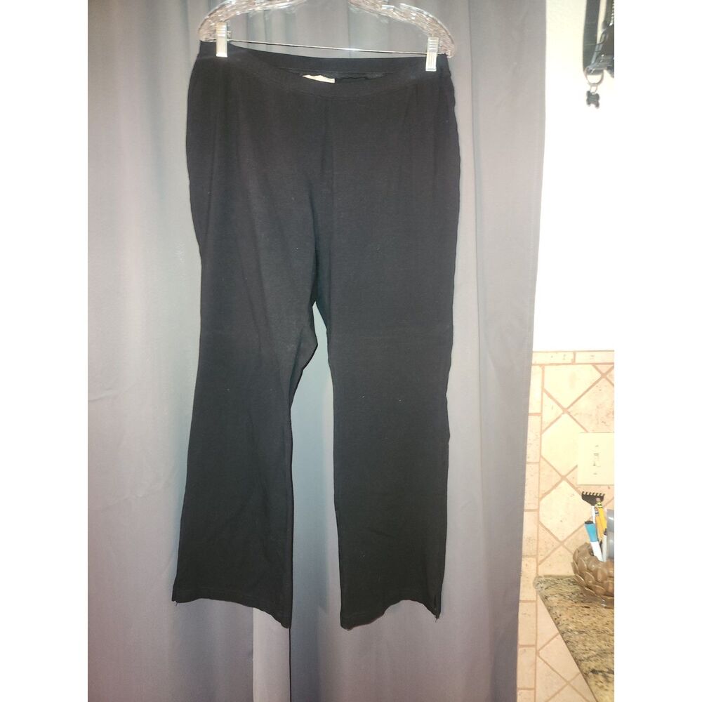 Woman Within Black Lounge Pants Size L (18/20) Comfort Knit Wide Leg